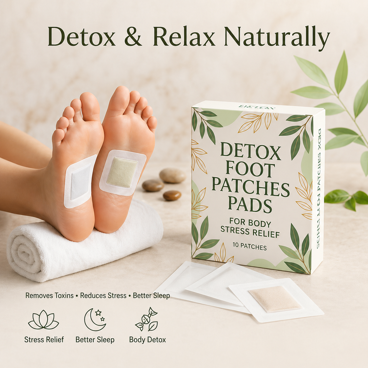 Herbal Foot Pads For Fatigue, Stress & Body Detox (10 Patchs)